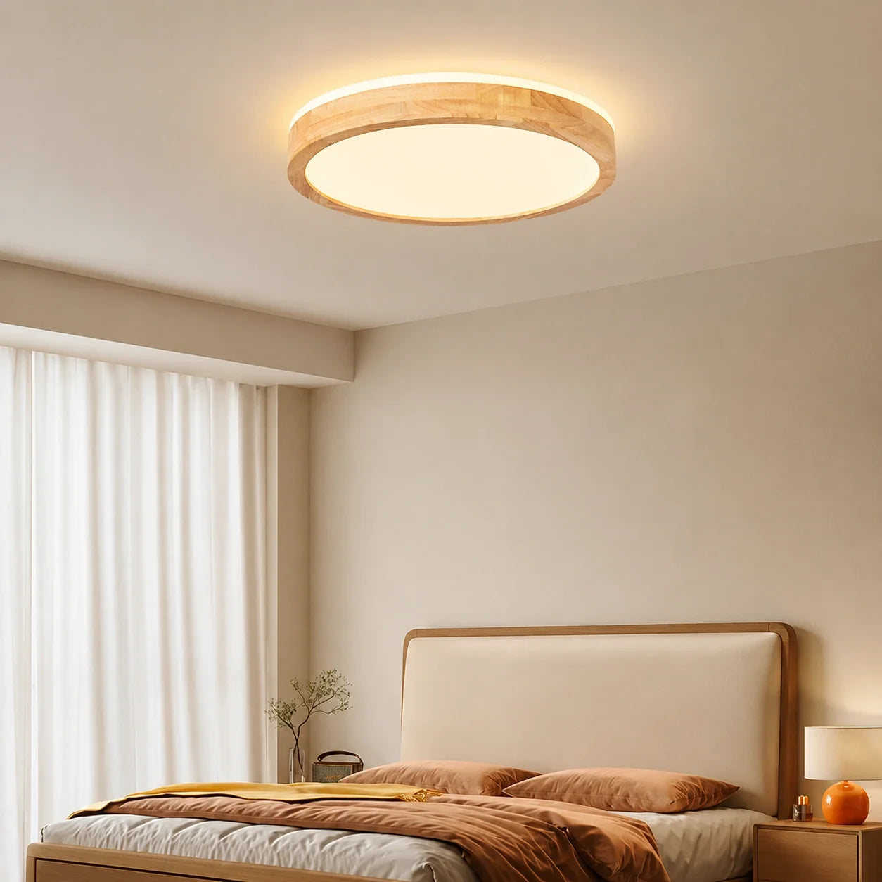 Modern Round Wood LED Ceiling Light