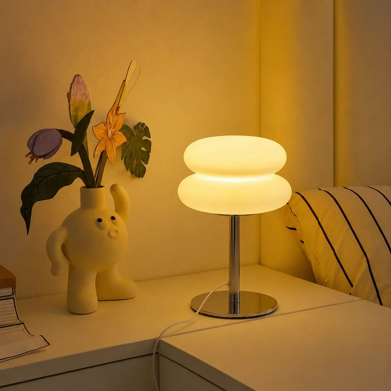 Retro Double-Dome Glass Table Lamp with Stepless Dimming