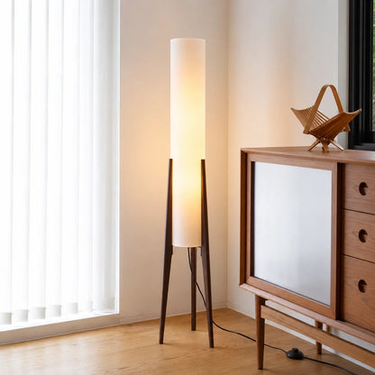 Wooden Tripod Floor Lamp with Tall Fabric Shade