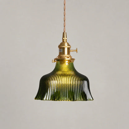 Vintage Ribbed Glass Pendant Light