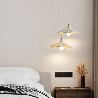 Scalloped Cement Pendant Light with Wood Detail