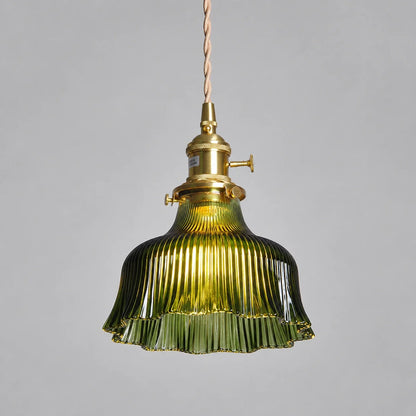 Vintage Ribbed Glass Pendant Light
