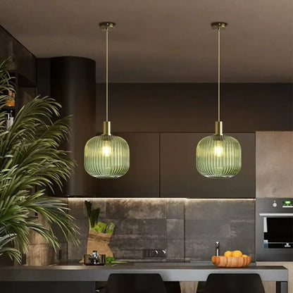 Ribbed Glass Pendant Light with Adjustable Cord