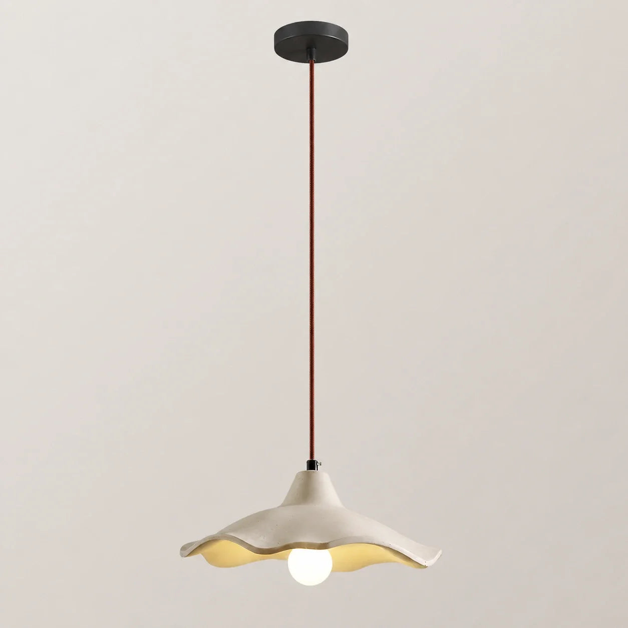 Scalloped Cement Pendant Light with Wood Detail