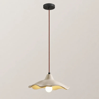 Scalloped Cement Pendant Light with Wood Detail