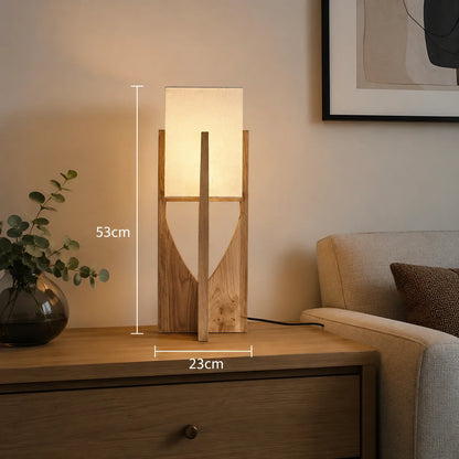 Wooden Floor Lamp with Fabric Shade and LED Bulb