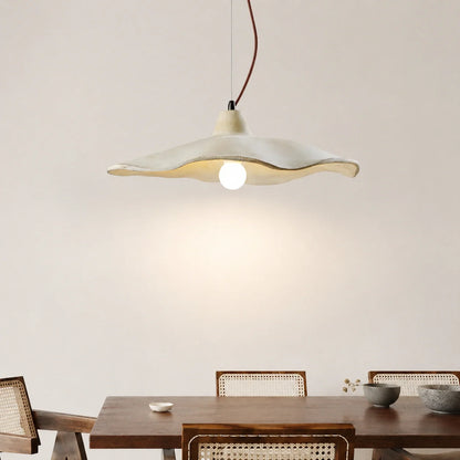 Scalloped Cement Pendant Light with Wood Detail
