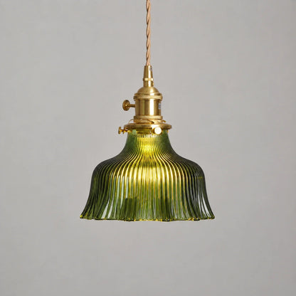 Vintage Ribbed Glass Pendant Light