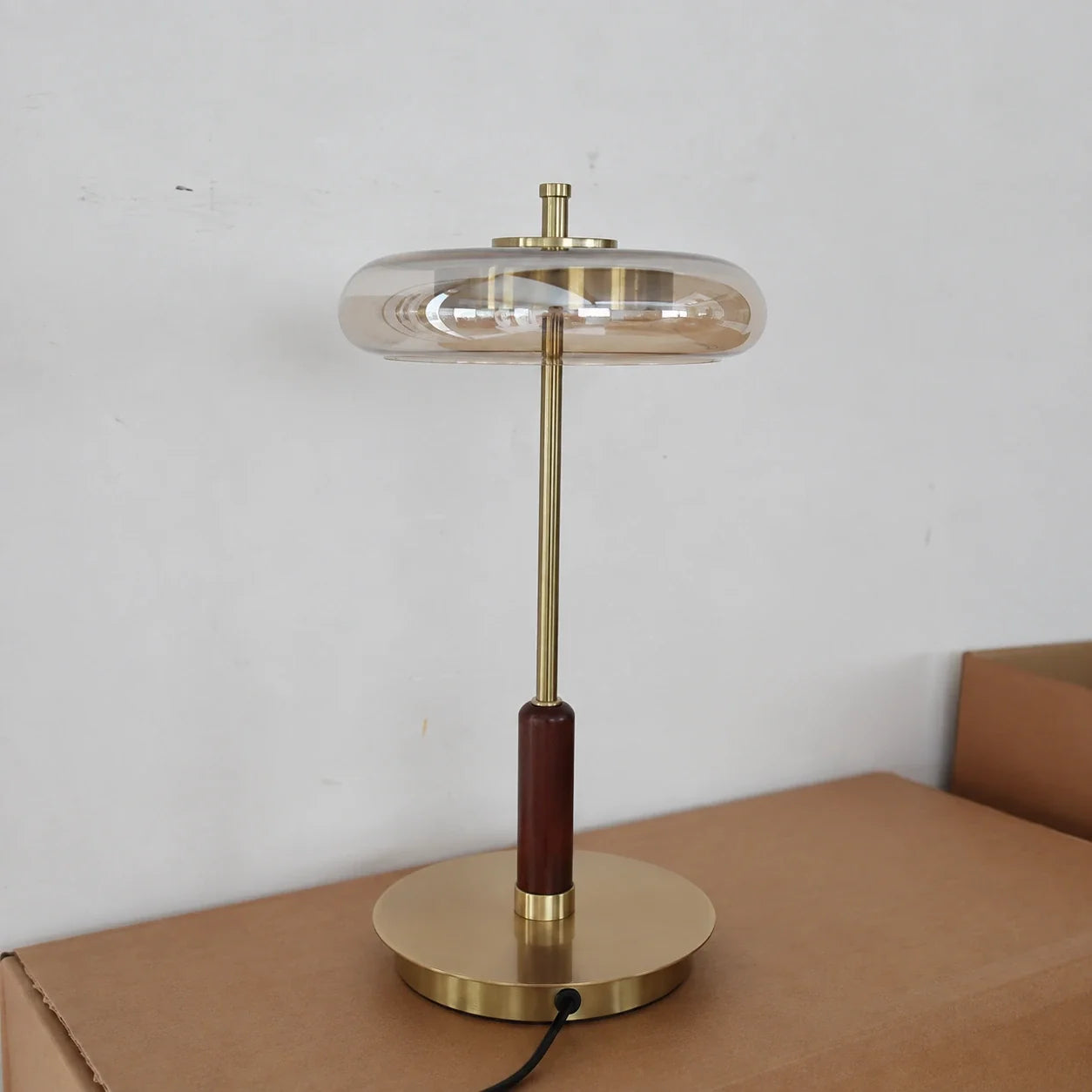 Walnut Wood and Glass LED Table Lamp