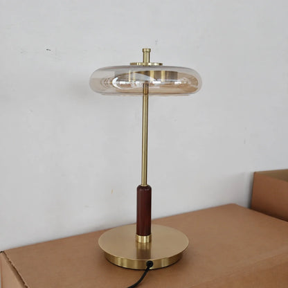 Walnut Wood and Glass LED Table Lamp