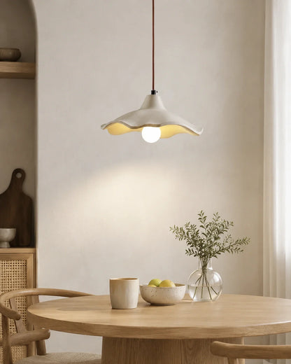 Scalloped Cement Pendant Light with Wood Detail