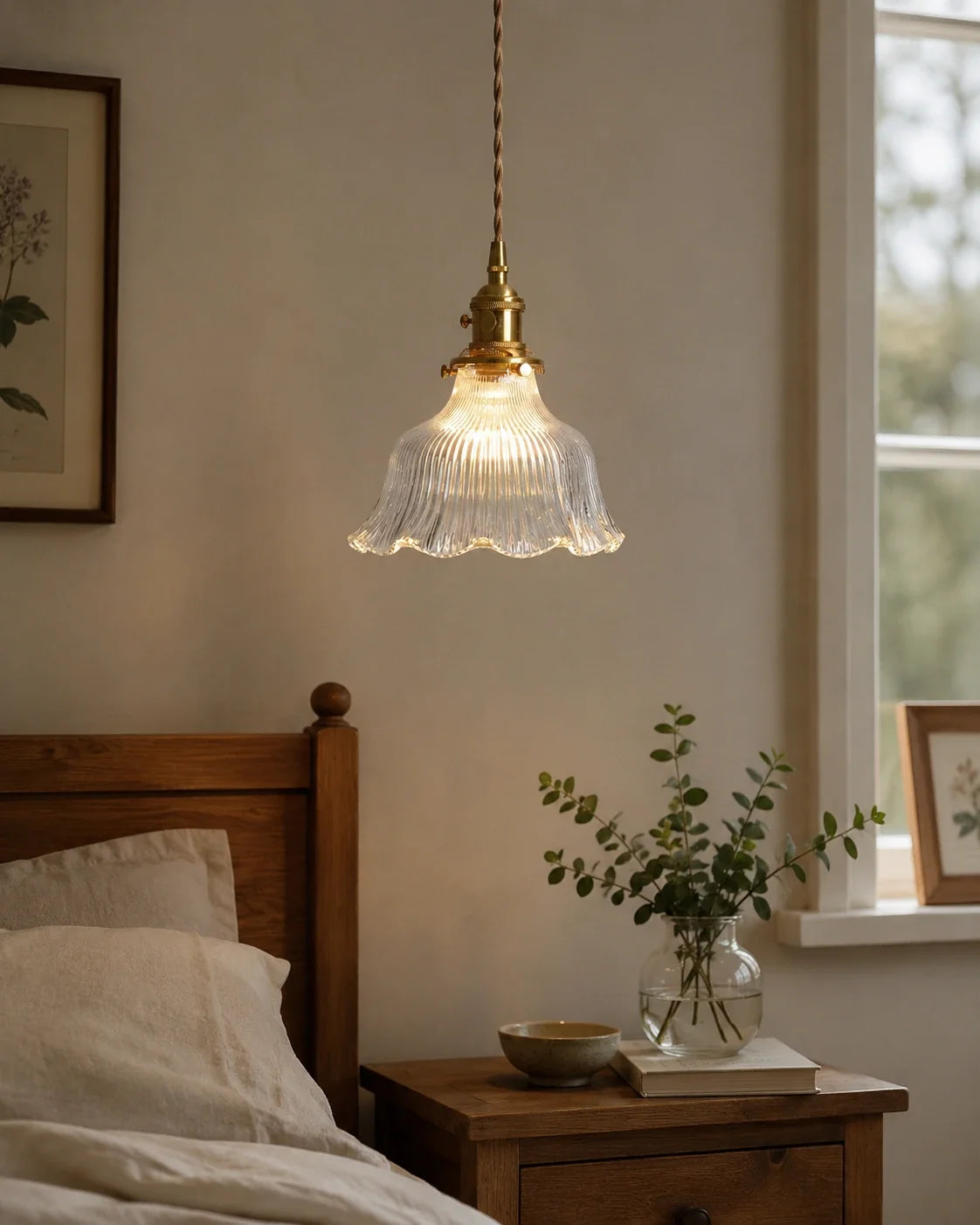 Vintage Ribbed Glass Pendant Light