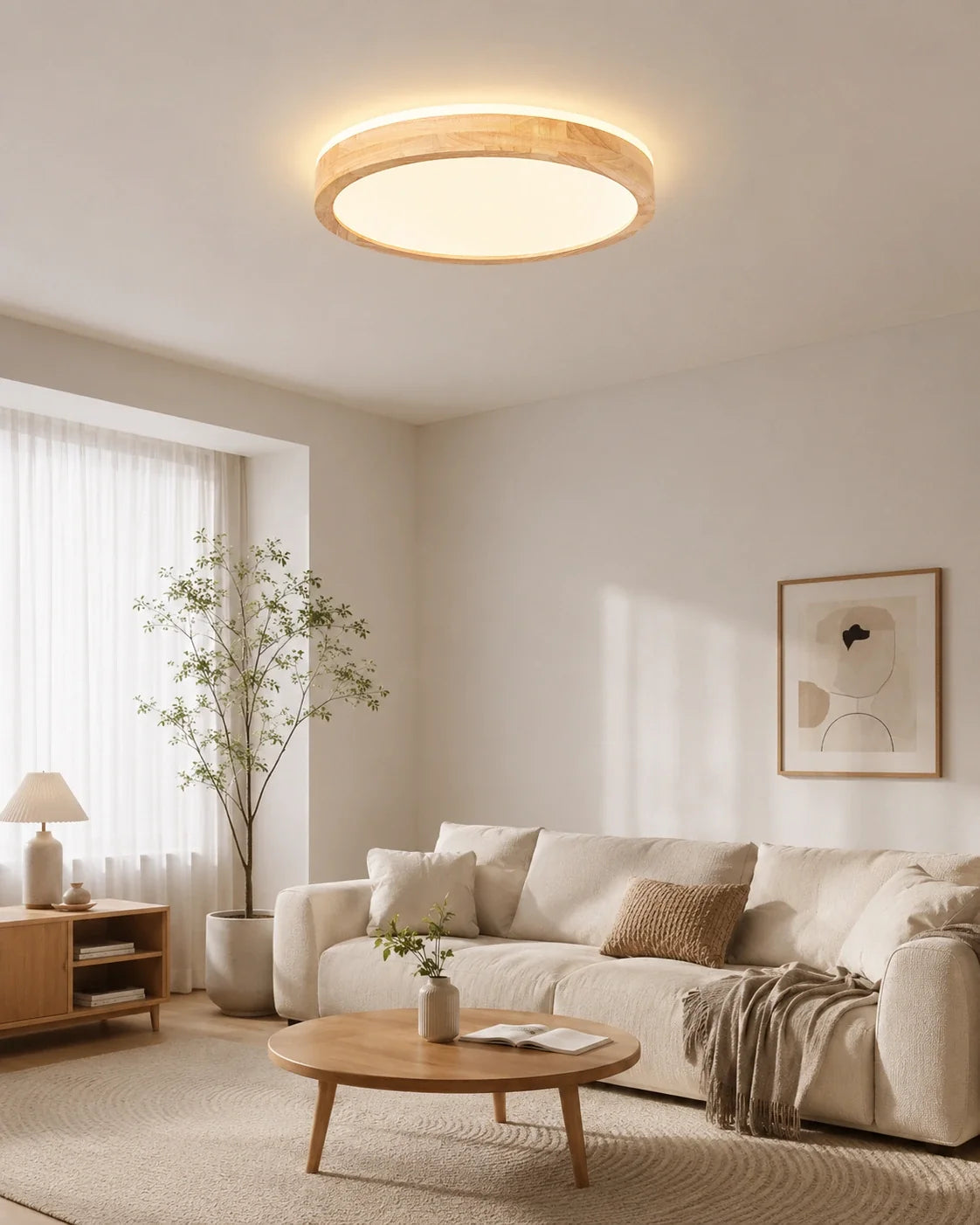 Modern Round Wood LED Ceiling Light
