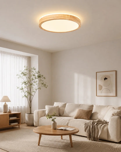 Modern Round Wood LED Ceiling Light