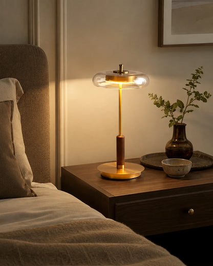 Walnut Wood and Glass LED Table Lamp
