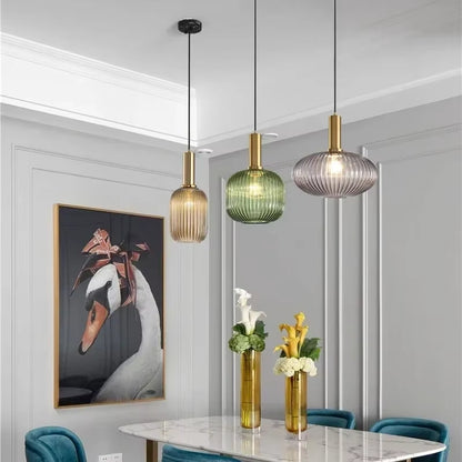 Ribbed Glass Pendant Light with Adjustable Cord