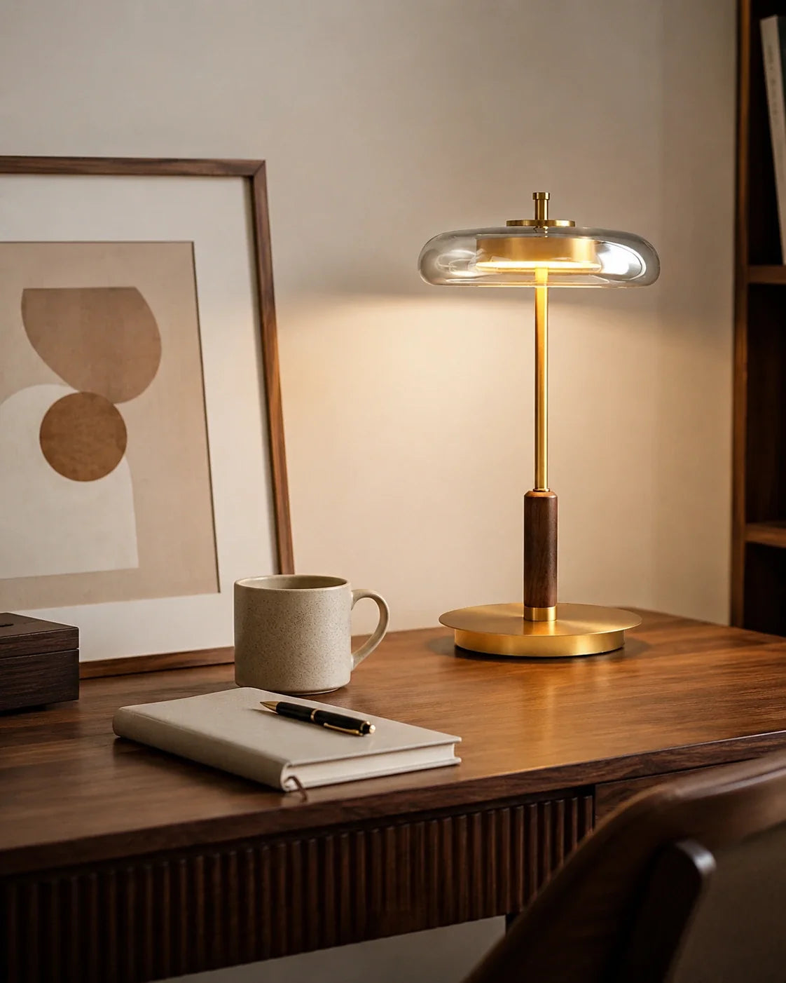 Walnut Wood and Glass LED Table Lamp