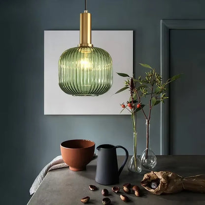 Ribbed Glass Pendant Light with Adjustable Cord