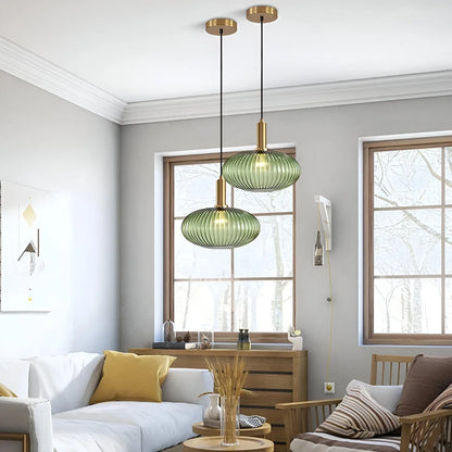 Ribbed Glass Pendant Light with Adjustable Cord
