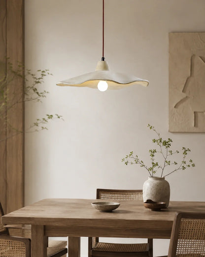 Scalloped Cement Pendant Light with Wood Detail