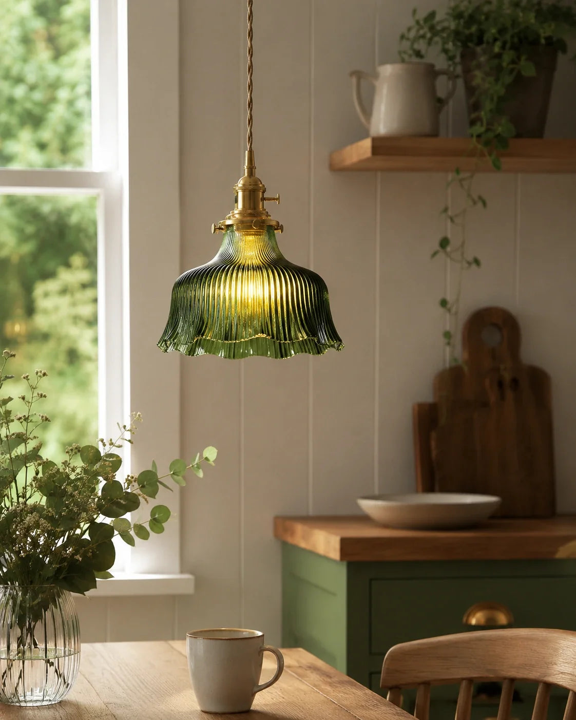 Vintage Ribbed Glass Pendant Light