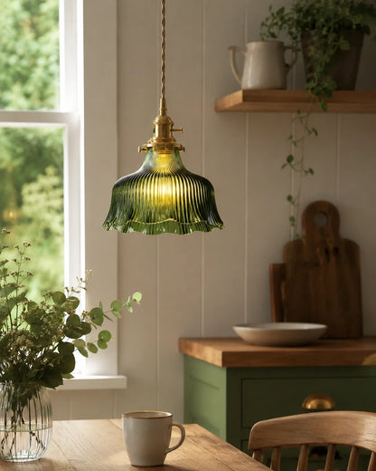 Vintage Ribbed Glass Pendant Light