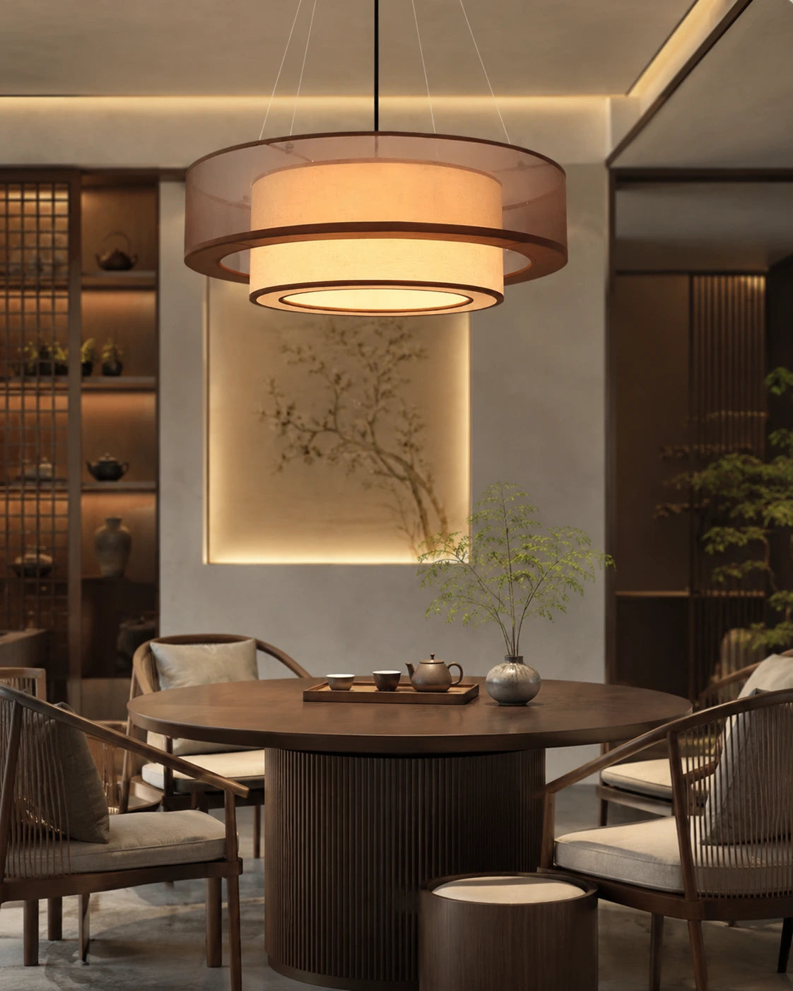 Layered Fabric Drum Pendant Light