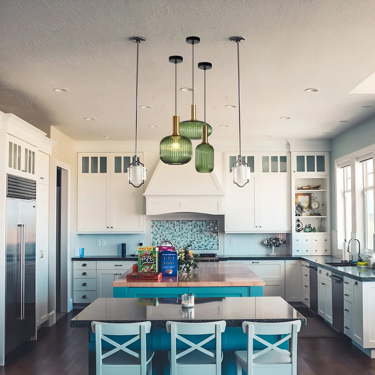 Ribbed Glass Pendant Light with Adjustable Cord