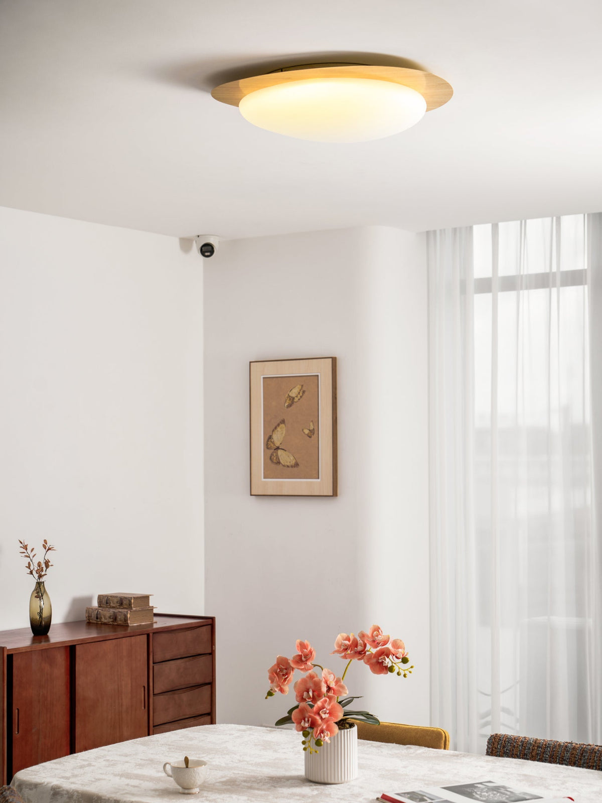 Pebble Flush Mount Ceiling Light with Walnut Rim