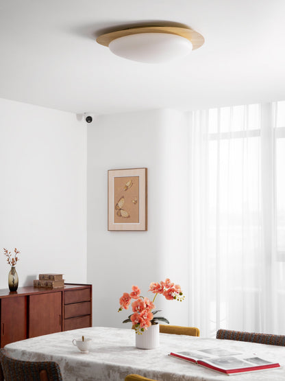 Pebble Flush Mount Ceiling Light with Walnut Rim