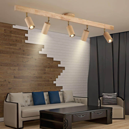 Wooden Ceiling Light with Rotatable Spotlights