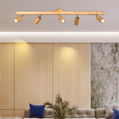 Wooden Ceiling Light with Rotatable Spotlights