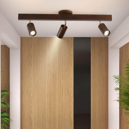 Wooden Ceiling Light with Rotatable Spotlights