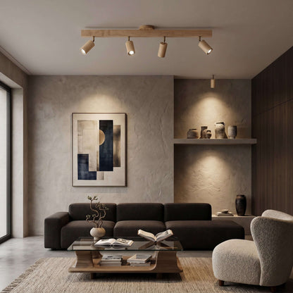Wooden Ceiling Light with Rotatable Spotlights
