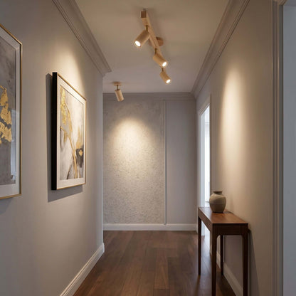 Wooden Ceiling Light with Rotatable Spotlights