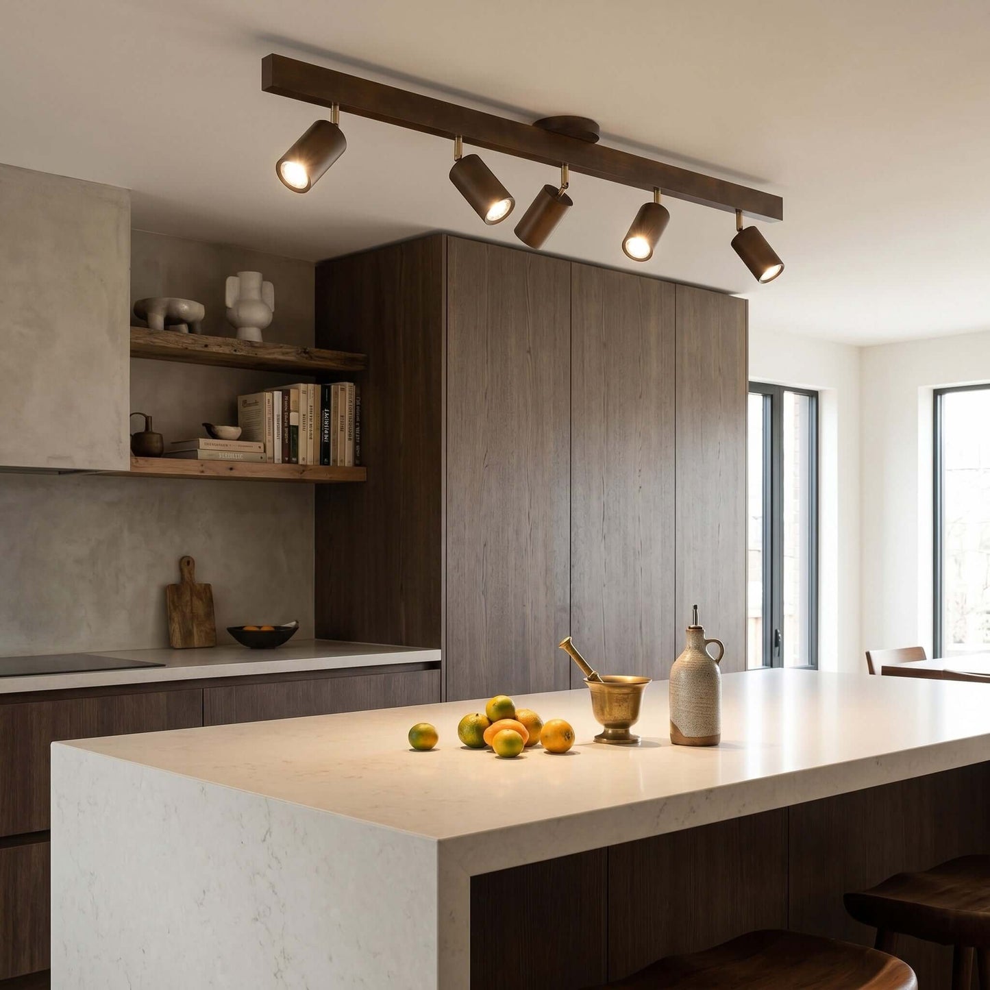 Wooden Ceiling Light with Rotatable Spotlights