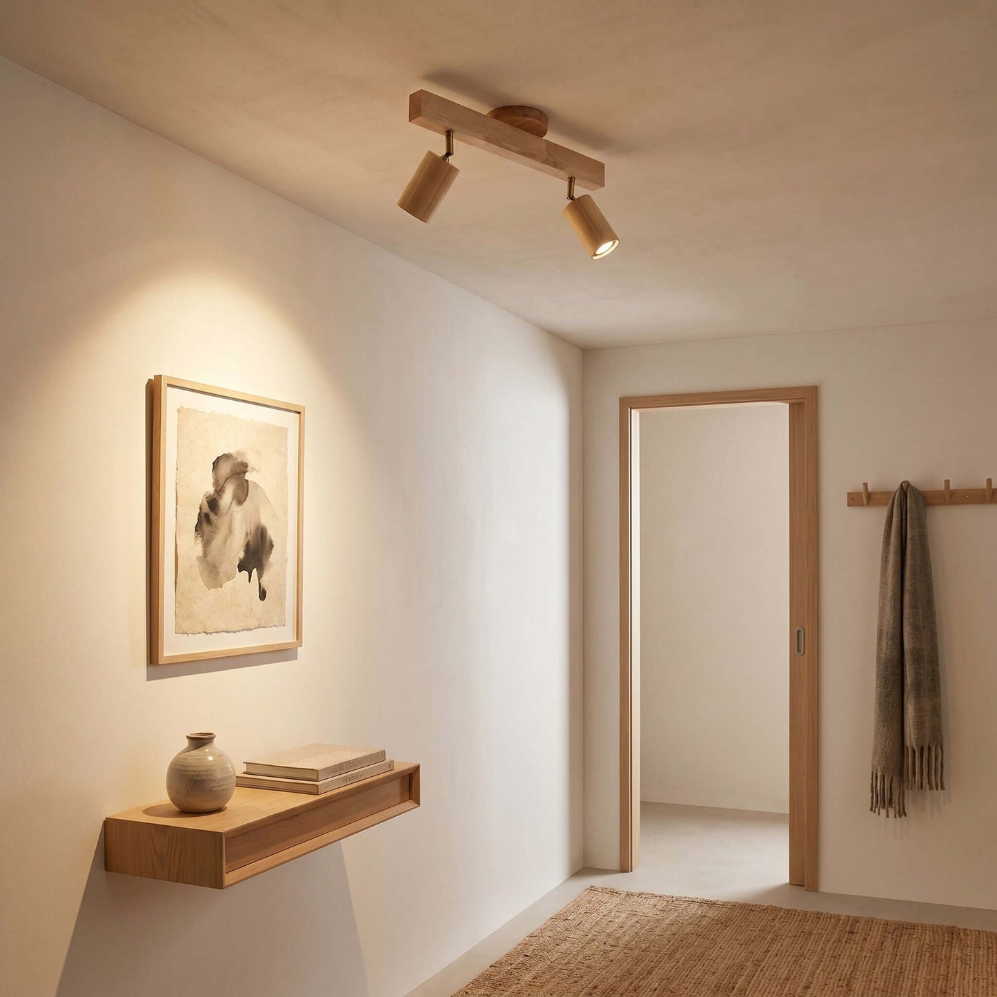 Wooden Ceiling Light with Rotatable Spotlights