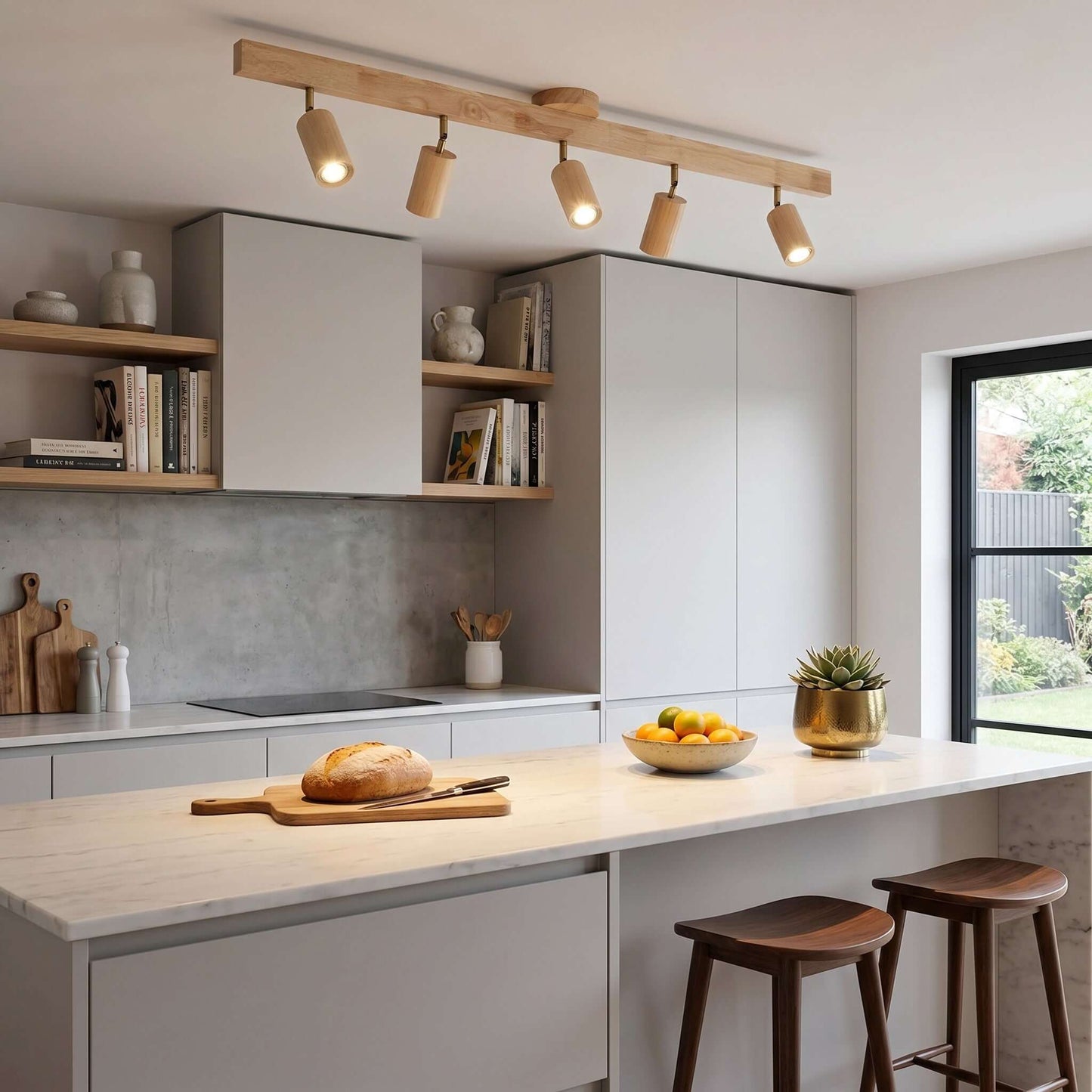 Wooden Ceiling Light with Rotatable Spotlights