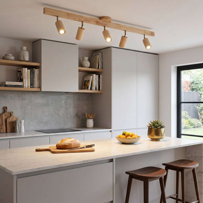 Wooden Ceiling Light with Rotatable Spotlights