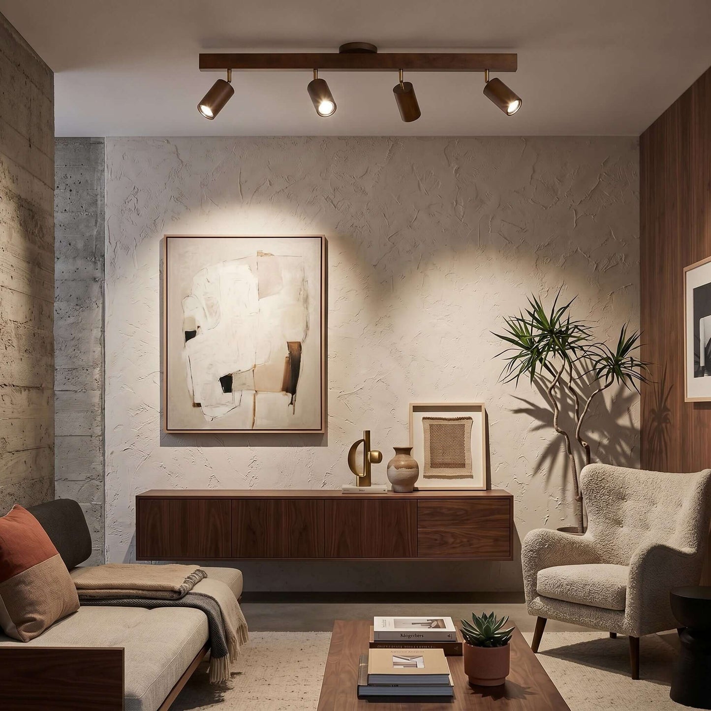 Wooden Ceiling Light with Rotatable Spotlights