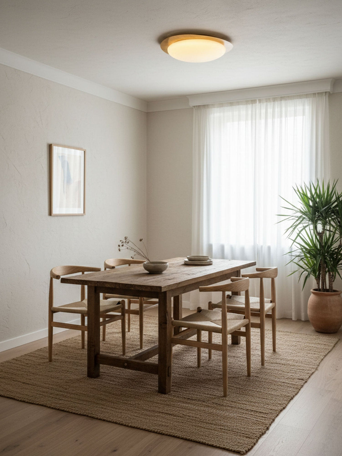 Pebble Flush Mount Ceiling Light with Walnut Rim
