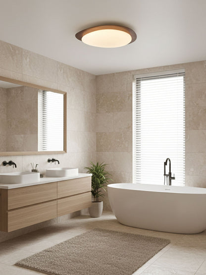 Pebble Flush Mount Ceiling Light with Walnut Rim