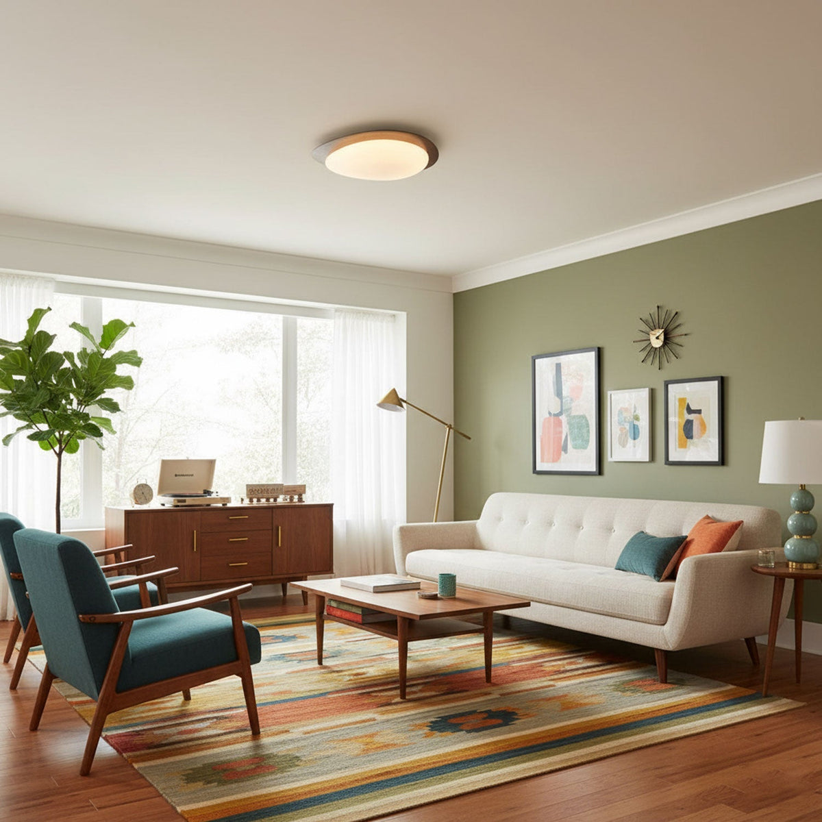 Pebble Flush Mount Ceiling Light with Walnut Rim