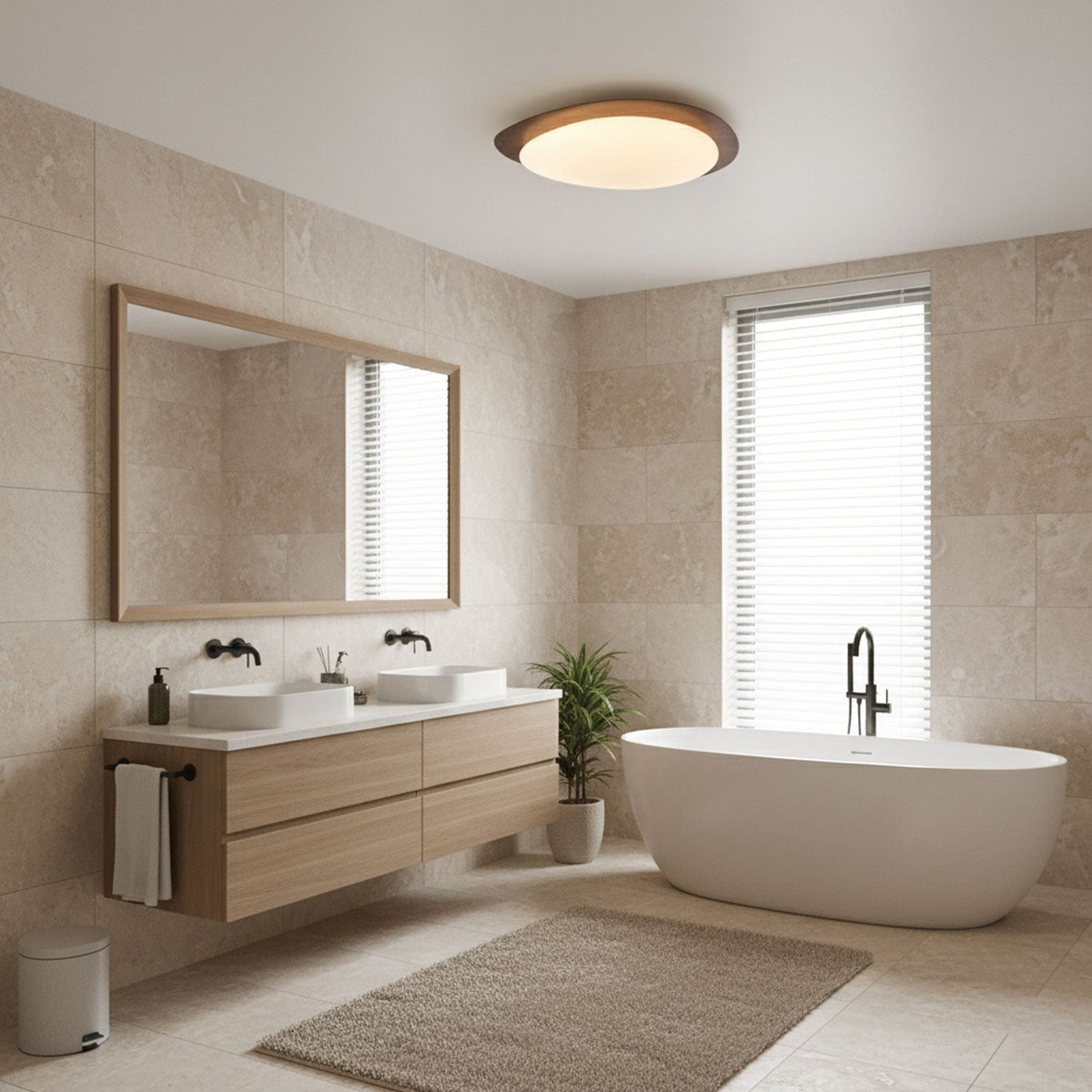 Pebble Flush Mount Ceiling Light with Walnut Rim