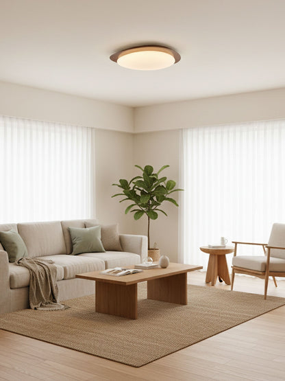 Pebble Flush Mount Ceiling Light with Walnut Rim