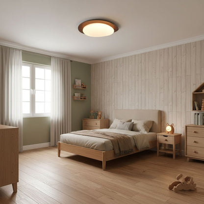 Pebble Flush Mount Ceiling Light with Walnut Rim
