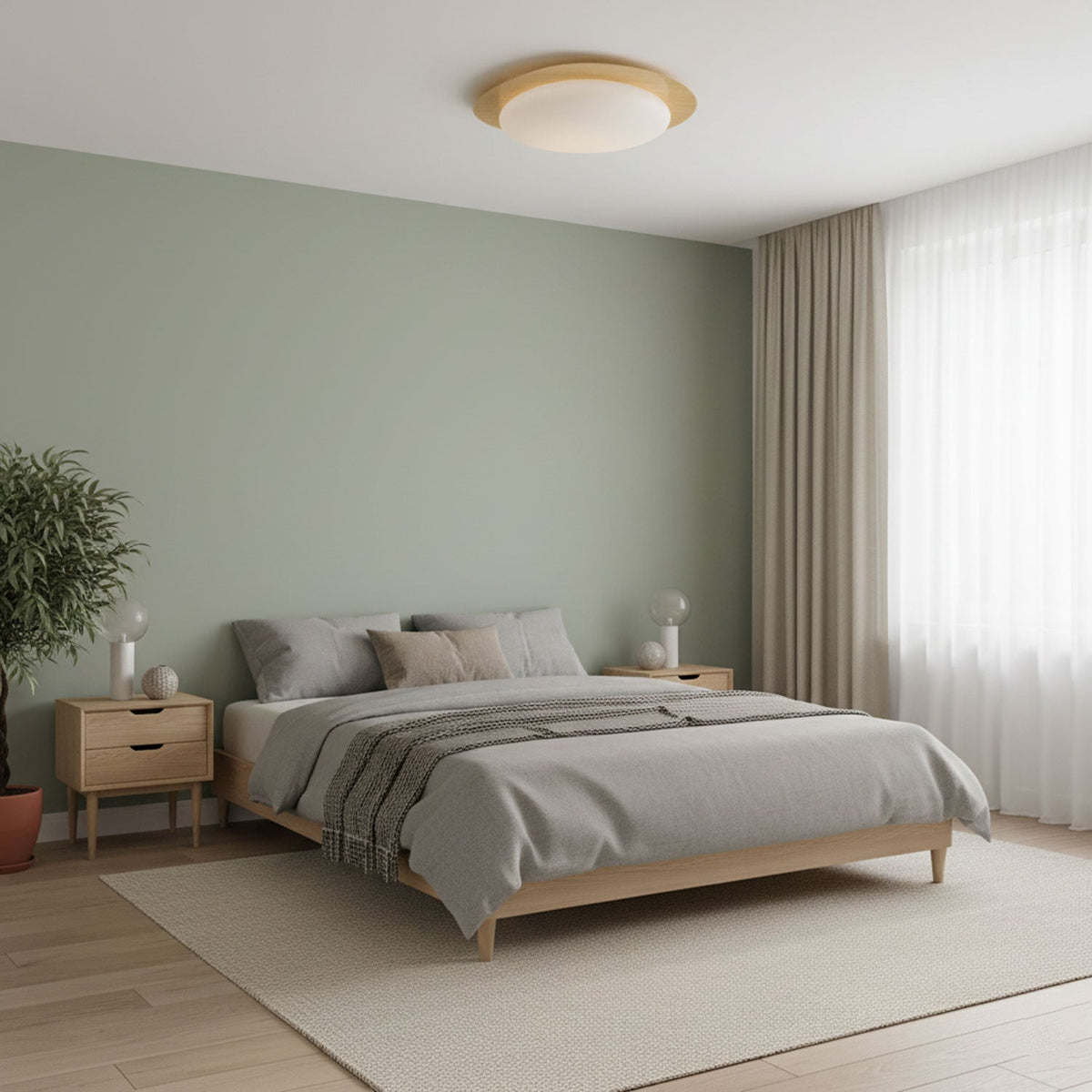 Pebble Flush Mount Ceiling Light with Walnut Rim