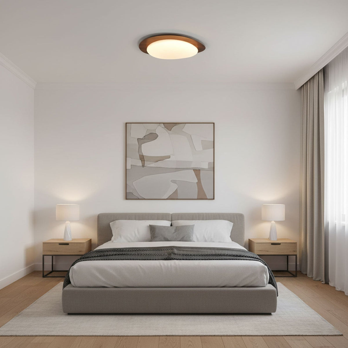 Pebble Flush Mount Ceiling Light with Walnut Rim