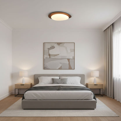Pebble Flush Mount Ceiling Light with Walnut Rim