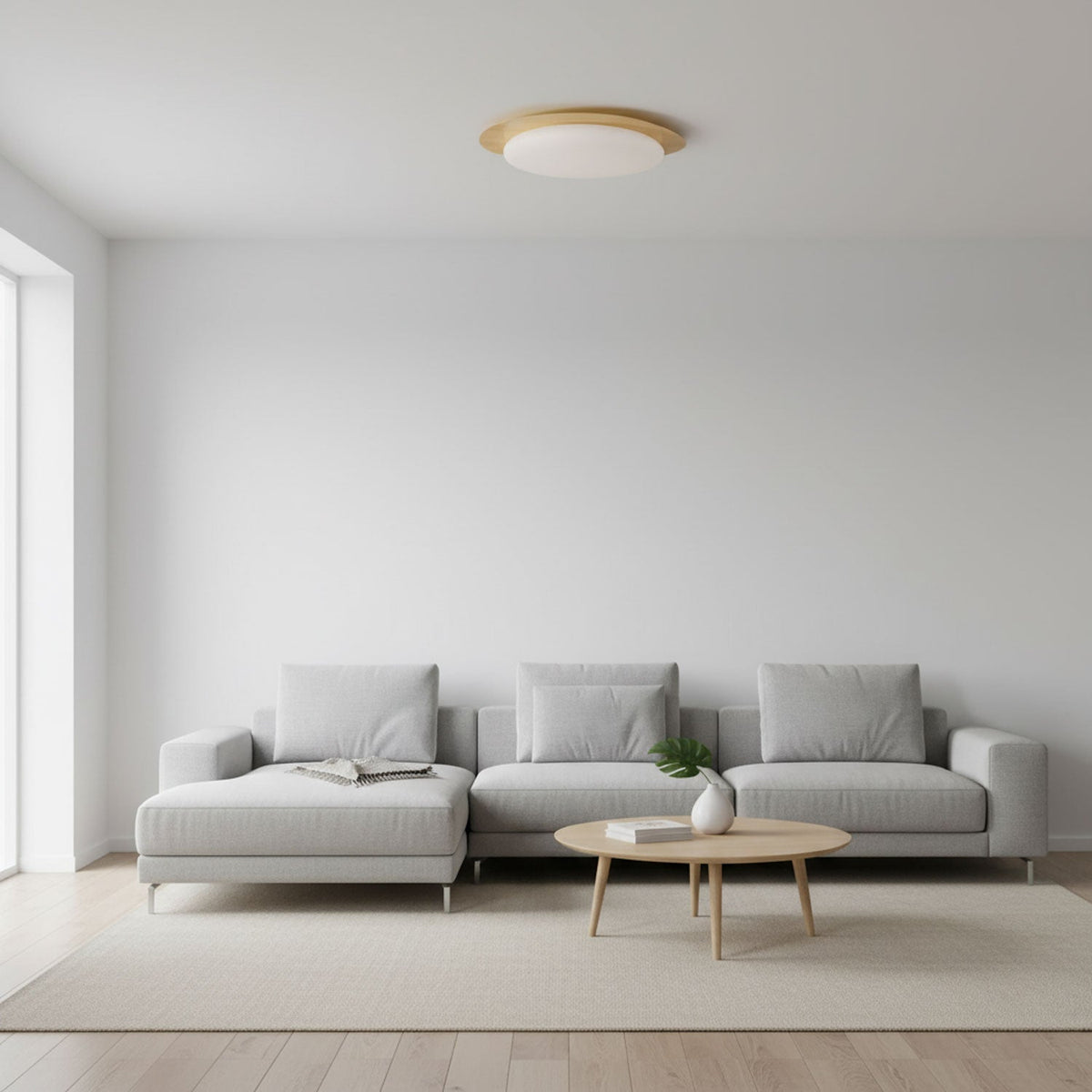 Pebble Flush Mount Ceiling Light with Walnut Rim